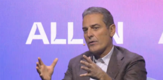 BCE CEO Mirko Bibic appearing at the opening session of the ALL IN conference in Montreal.