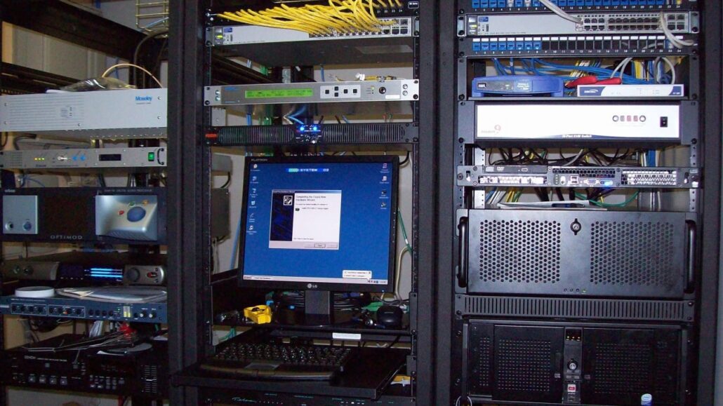 Rack room in a radio station